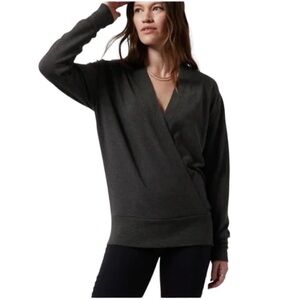 Athleta Purana V-Neck Wrap Sweatshirt Charcoal Gray